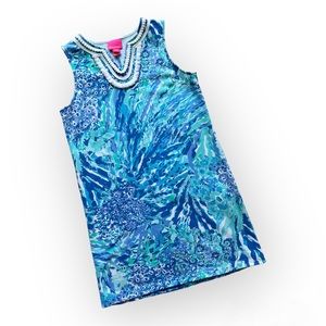 Lilly Pulitzer Harper Blue Printed Shift Sleeveless Mini Dress Girl’s Size XL